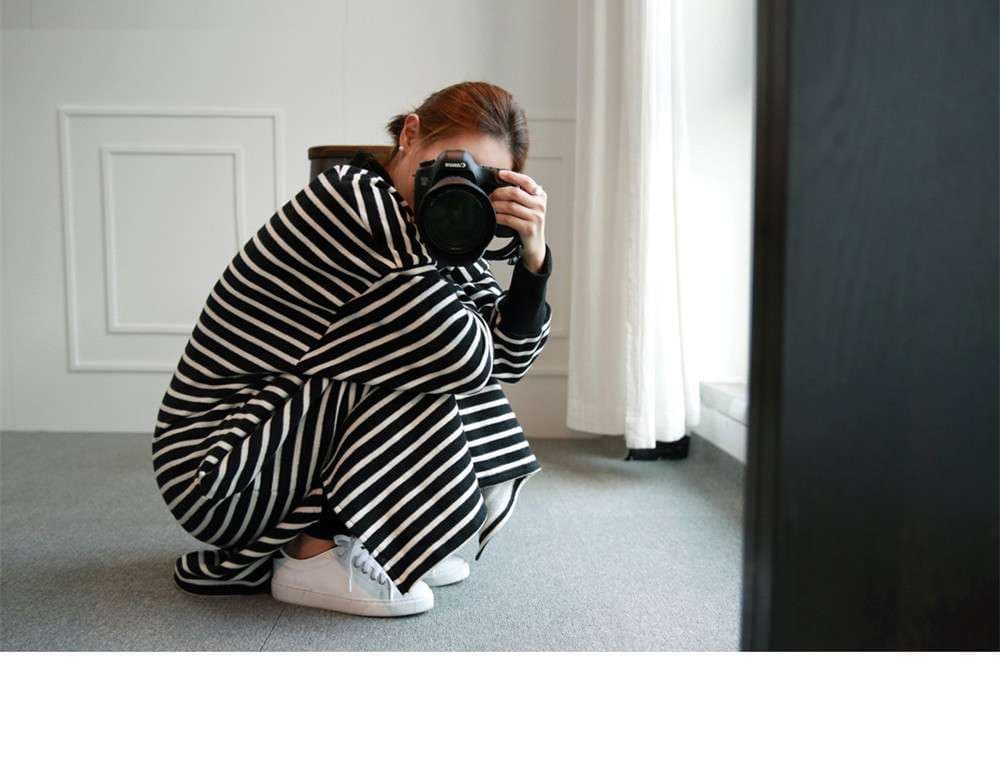 モックネックボーダーワンピース ボーダー服