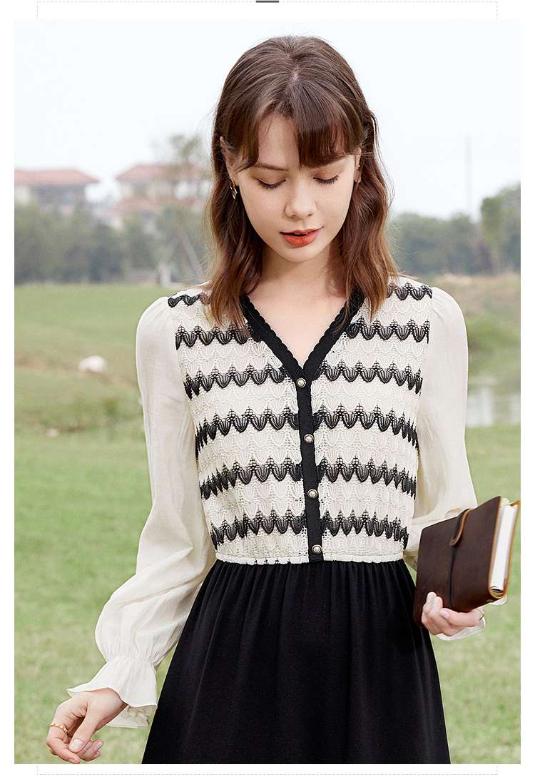 シェブロン柄ニットワンピース ボーダー服