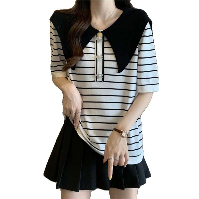 セーラー襟ボーダーニットトップス ボーダー服
