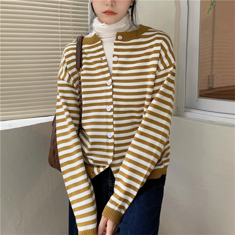 ボーダー服カーディガン 大人可愛いボーダーニット