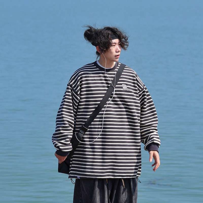 ゆったりボーダーオーバーサイズトップス ボーダー服