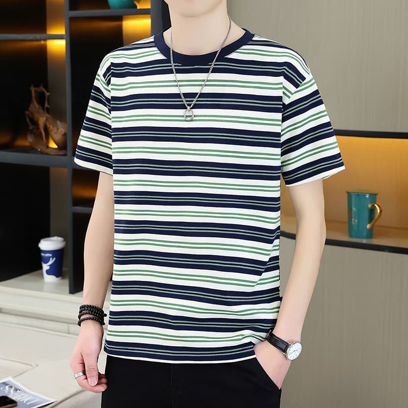 クラシカルボーダー半袖カジュアルTシャツ ボーダー服