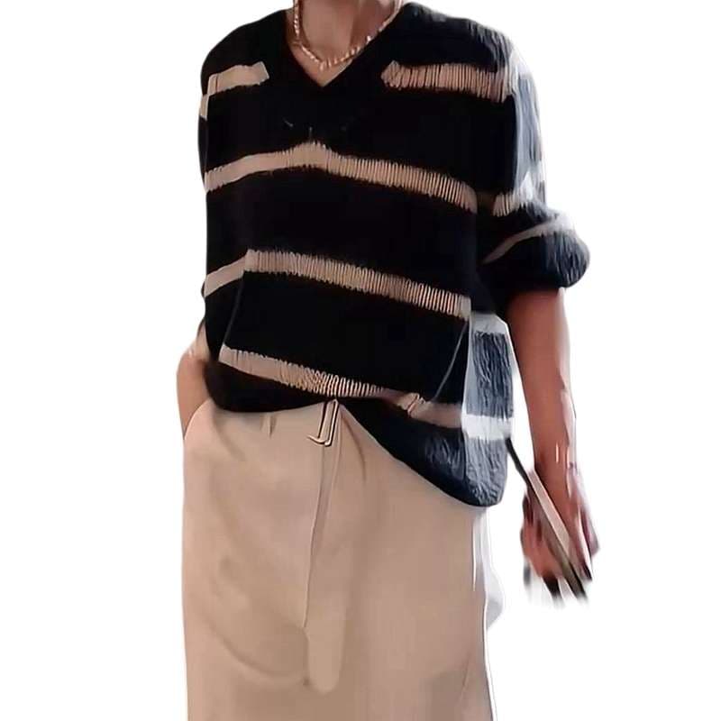 ボーダー柄オーバーサイズニットセーター ボーダー服