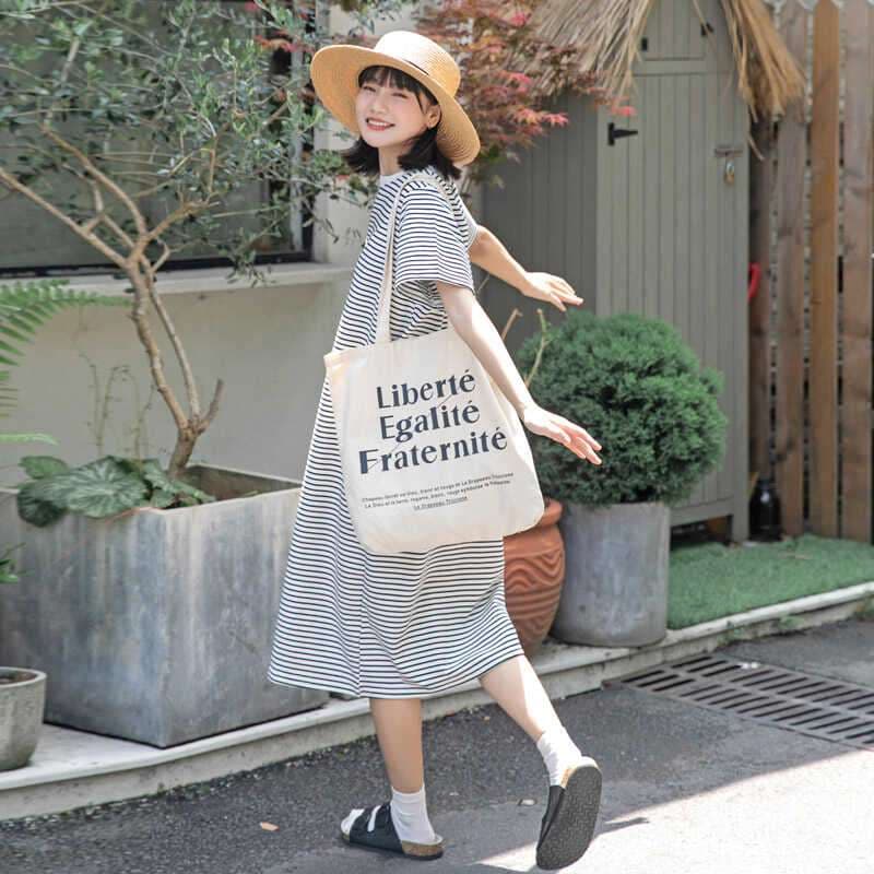 シンプル爽やかストライプマキシワンピース ボーダー服