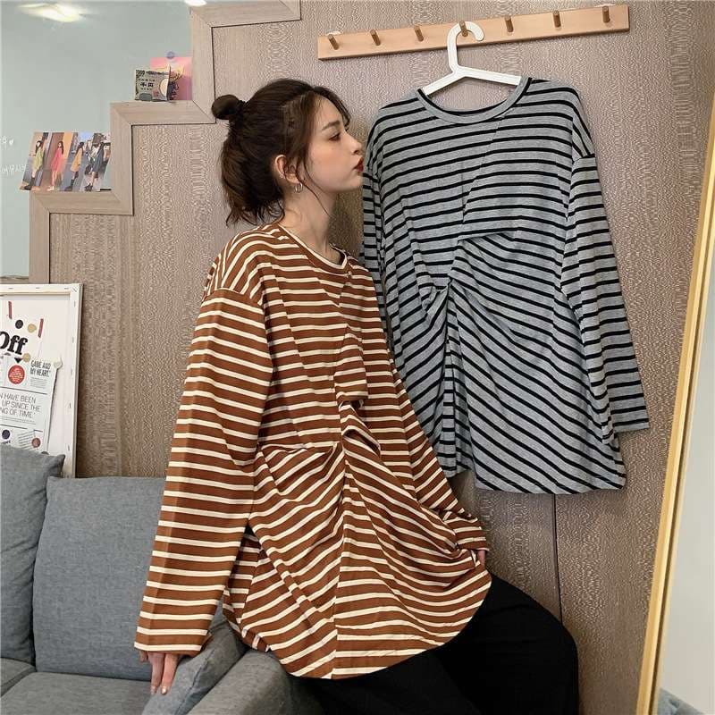 ゆったりルーズシルエット ボーダーカットソー ボーダー服