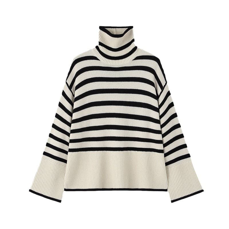 ふんわりボーダー重ね着風タートルニット ボーダー服