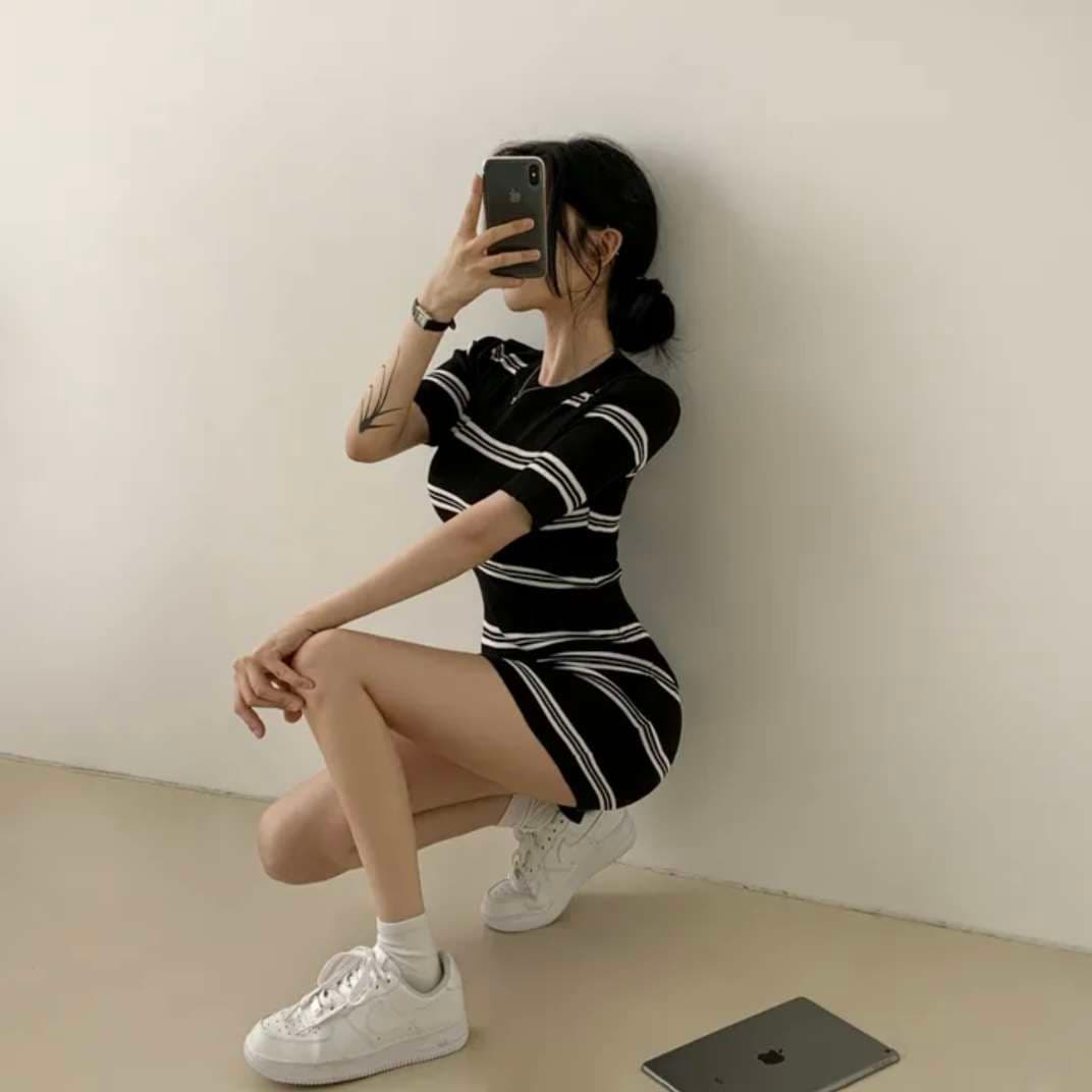 ボーダー柄タイトワンピース ボーダー服