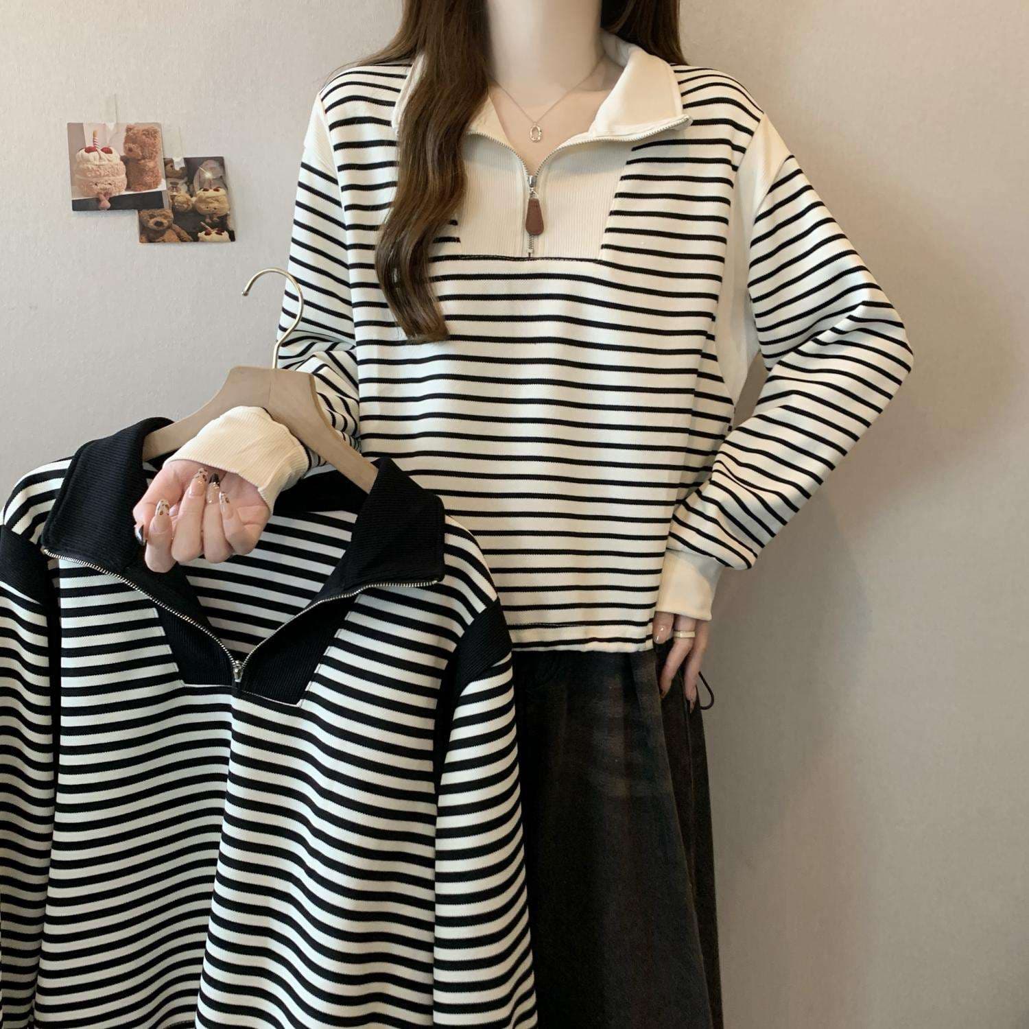ハーフジップボーダーニットプルオーバー ボーダー服