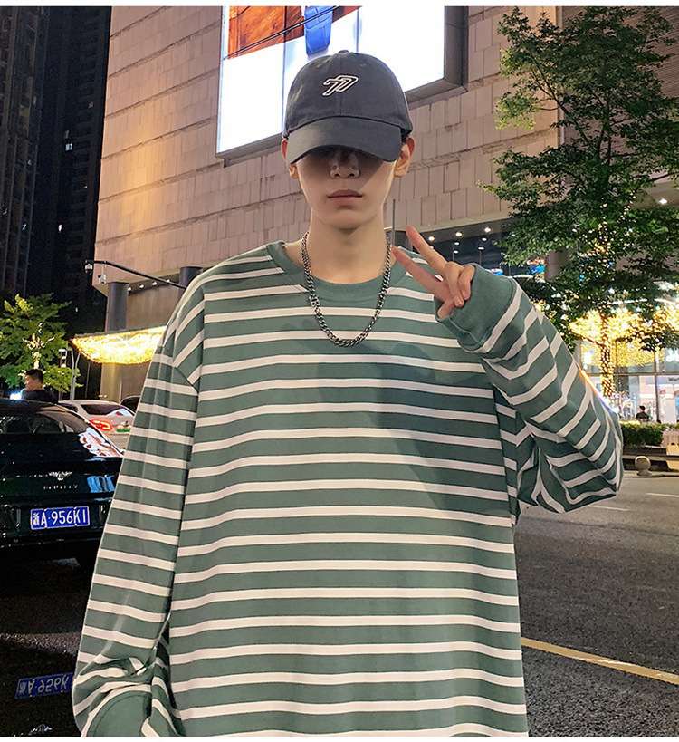 ゆったりオーバーサイズボーダーロングTシャツ ボーダー服