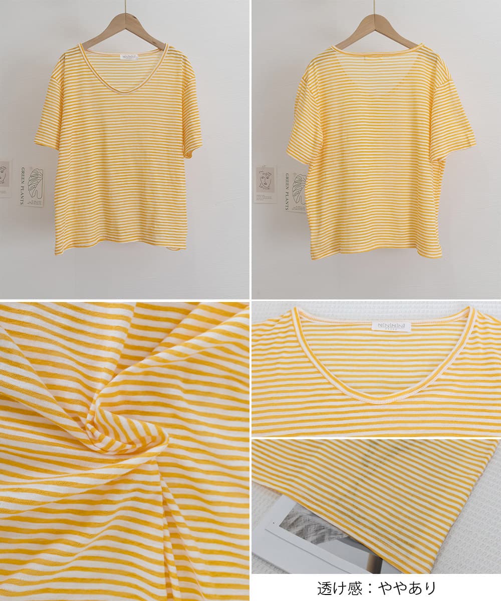 ボーダー服 Tシャツ ボーダー柄半袖Tシャツ Vネック夏用薄手トップス