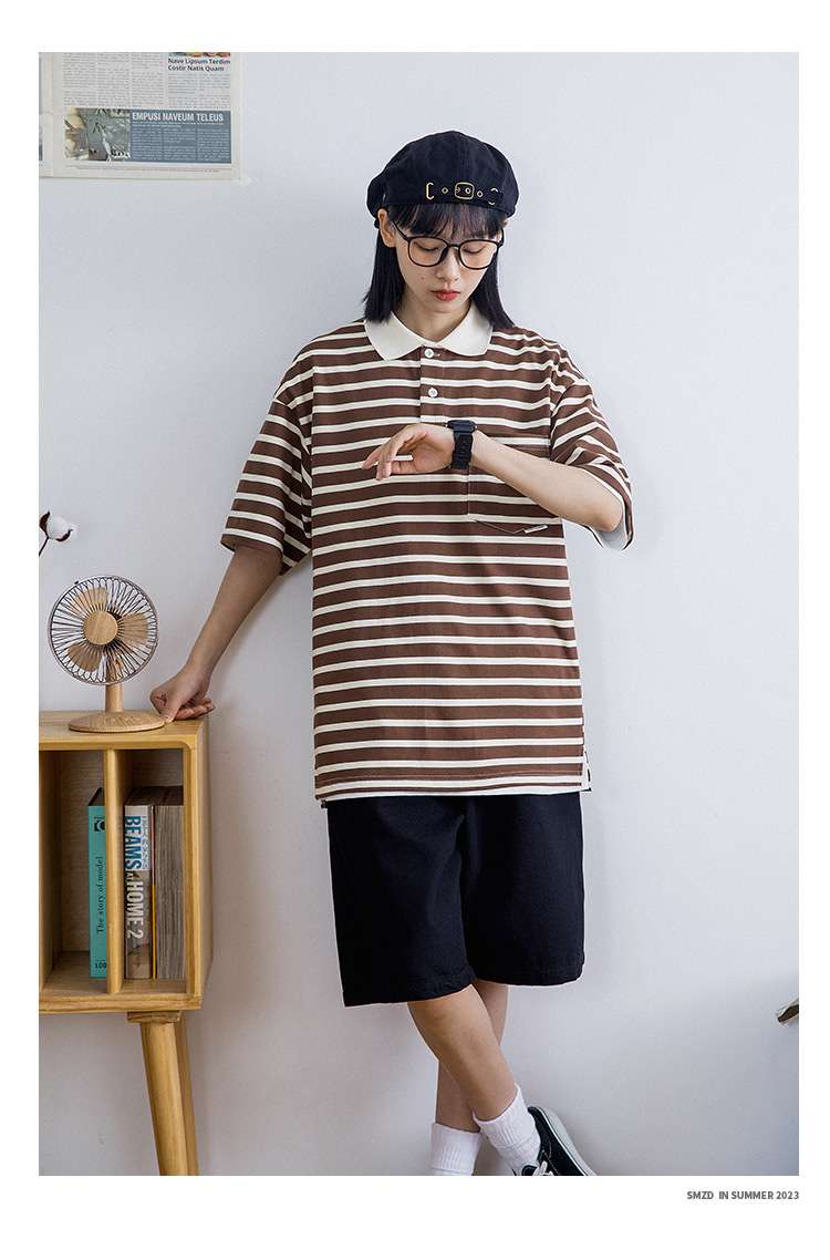 ゆったりシルエットボーダーポロシャツ ボーダー服