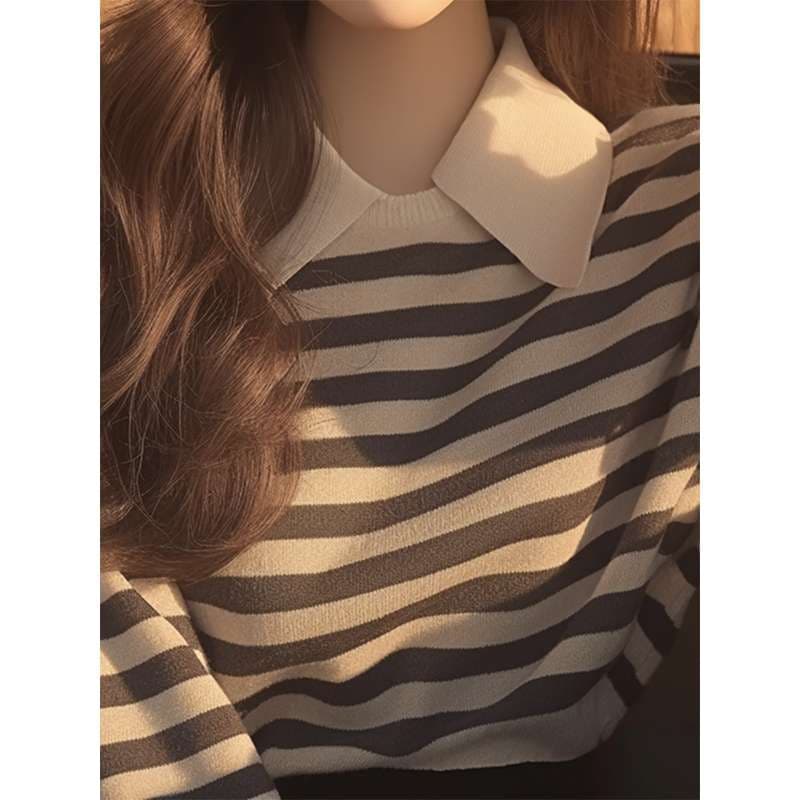 大人可愛いボーダーニットプルオーバー ボーダー服