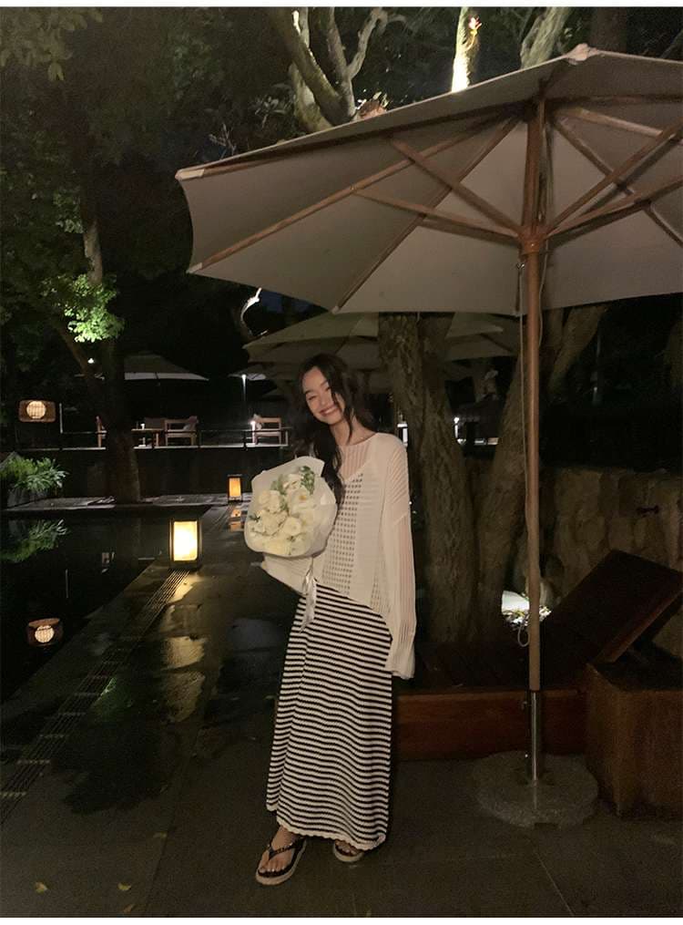 モダンストライプマキシワンピース ボーダー服
