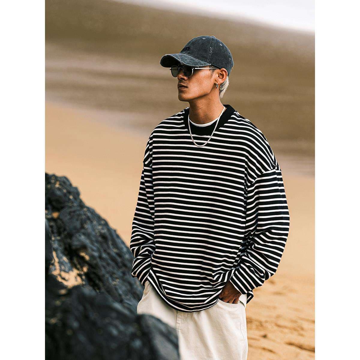 オーバーサイズ ボーダー ロングスリーブTシャツ ボーダー服