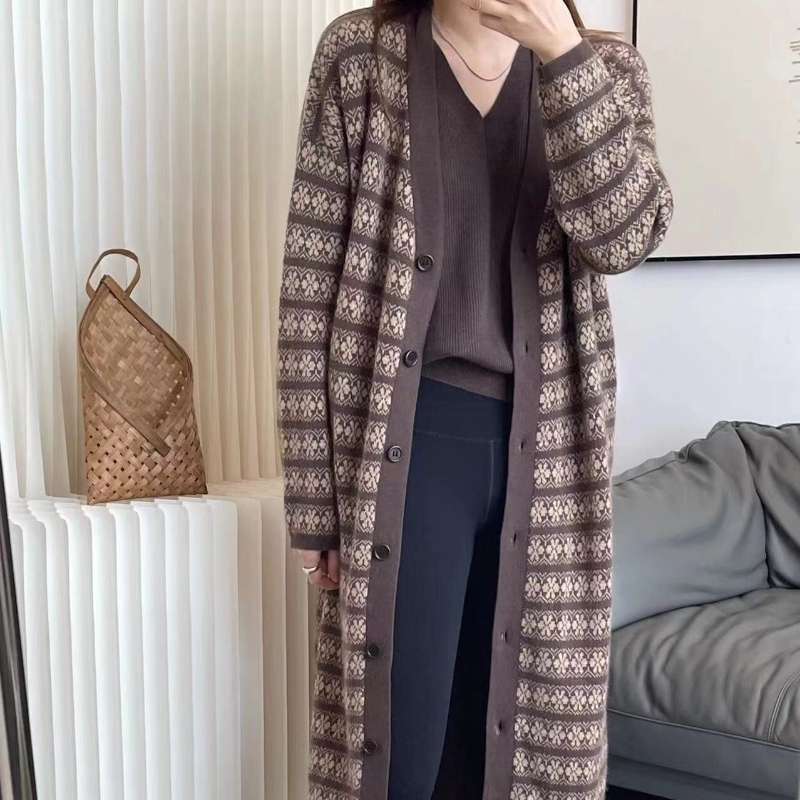 ノルディック柄ロングカーディガン ボーダー服
