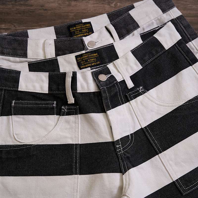 太幅ボーダーデニムハーフパンツ ボーダー服