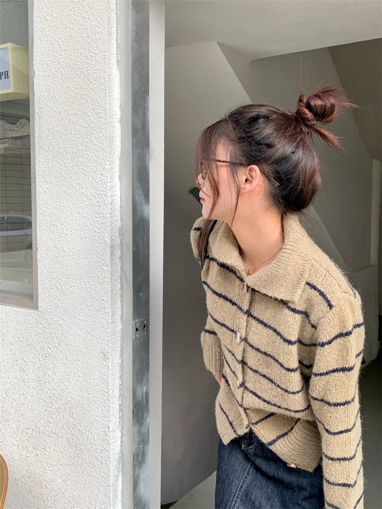 ボーダー服カーディガン長袖ニット
