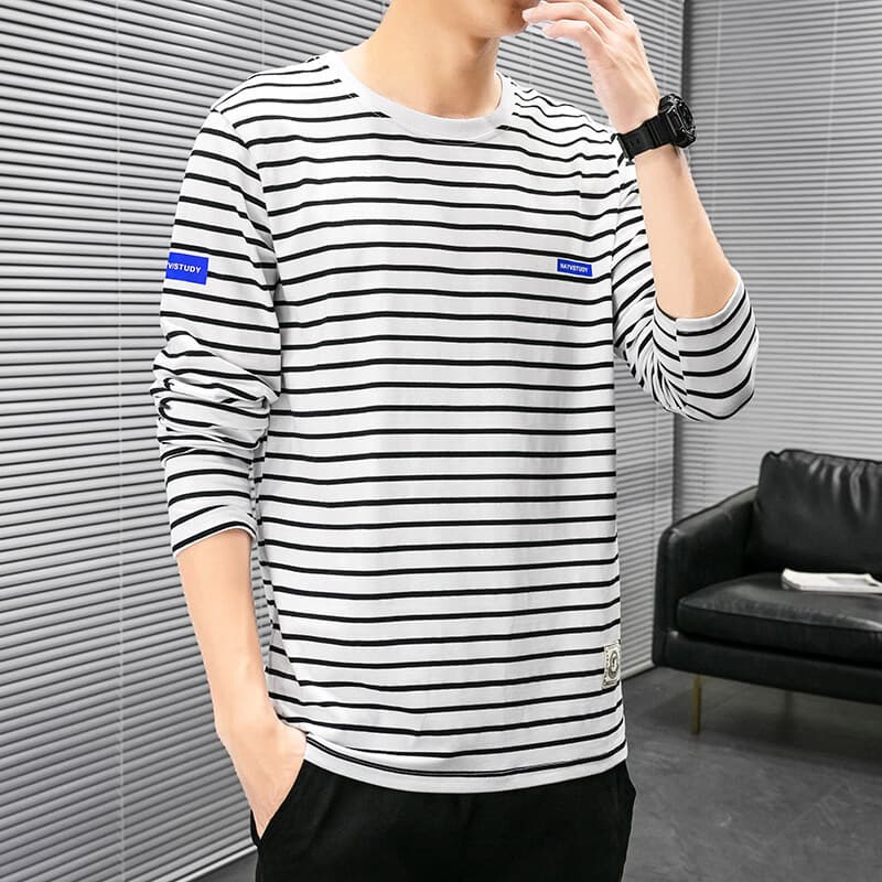 シンプルボーダーカジュアルロングTシャツ ボーダー服
