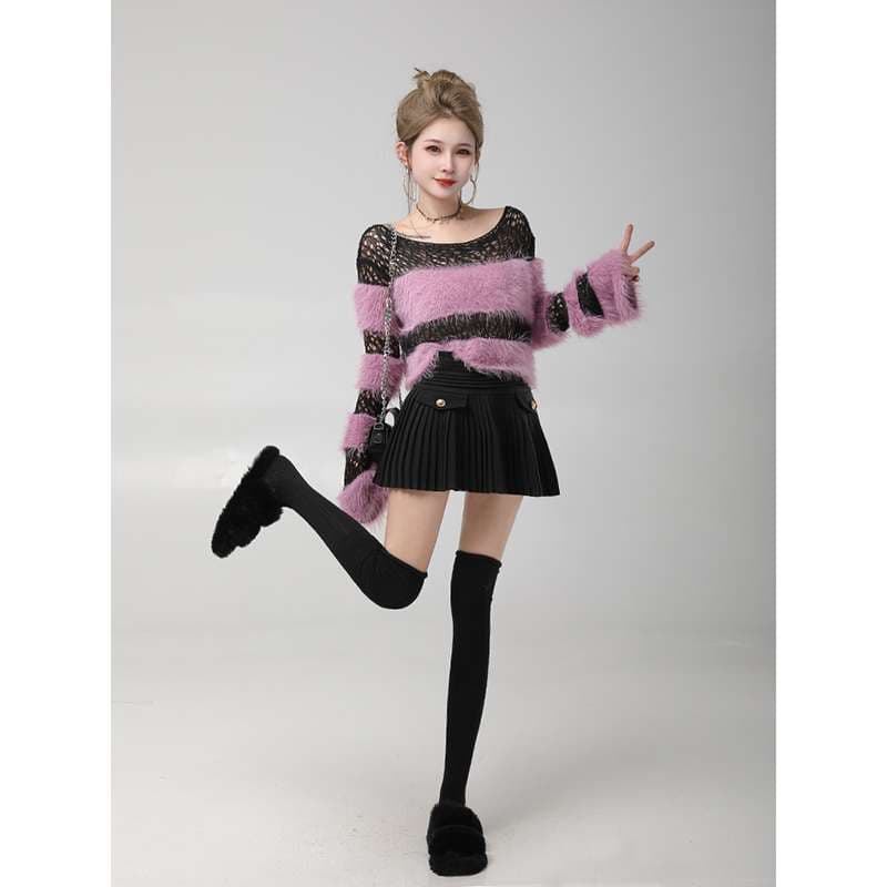 ふわふわボーダーニットセーター ボーダー服