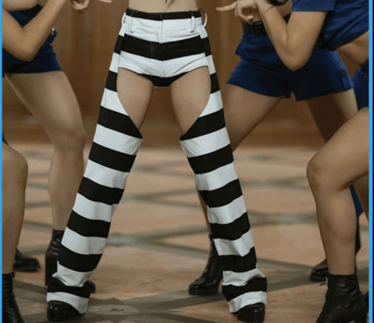 切り替えボーダーレッグウォーマー風パンツ ボーダー服