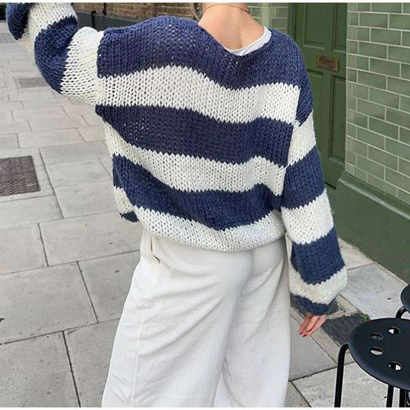 ゆったりボーダーニットプルオーバー ボーダー服