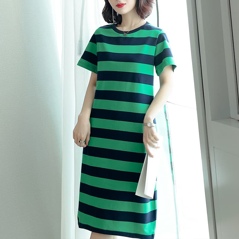 ボーダー服 爽やか太ボーダーストレートワンピース