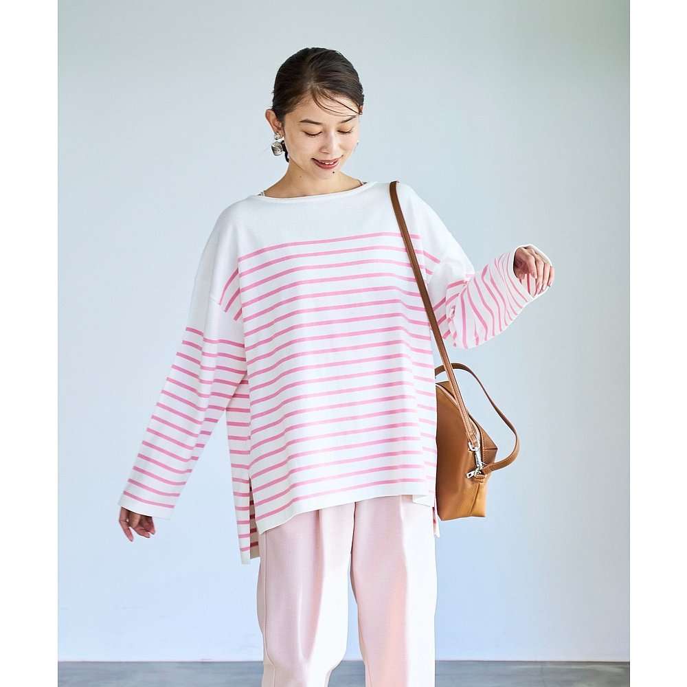 ゆったりボーダー柄ロングスリーブカットソー ボーダー服