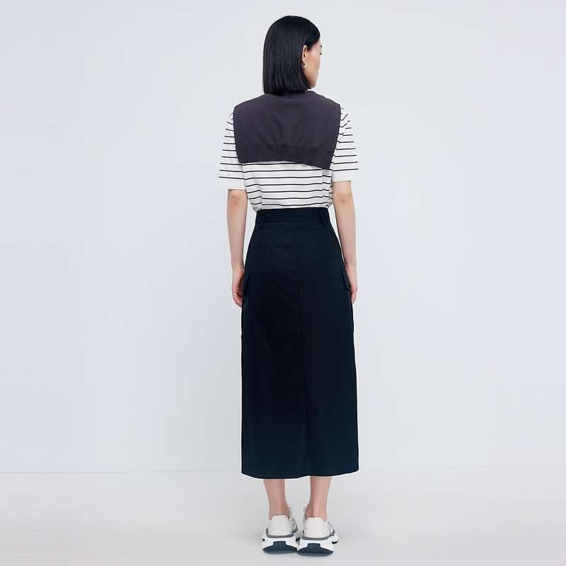 ボーダー柄半袖ニットとロングスカートの上下セット ボーダー服