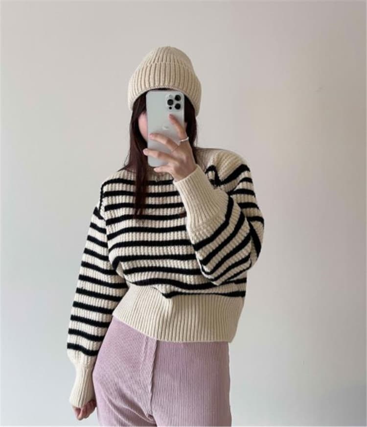 ボーダー服セーター 秋冬レトロボーダー ゆったりニット