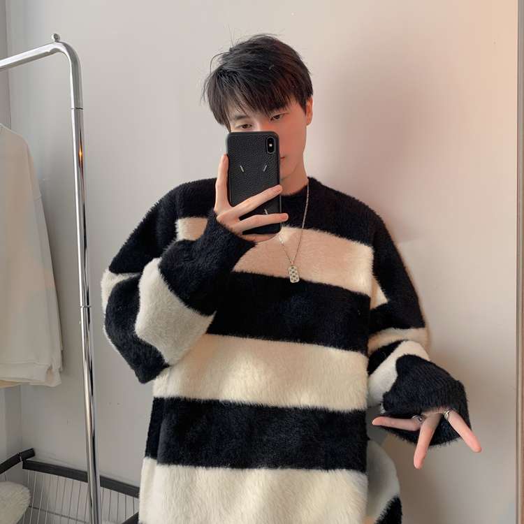 モコモコボーダーオーバーサイズニット ボーダー服